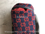 Original Gucci Monogram Print Backpack Red Navy Tones Leather Wool