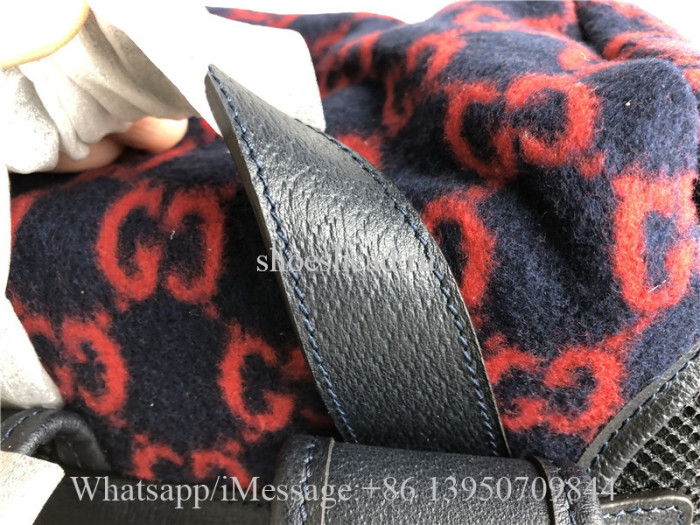 Original Gucci Monogram Print Backpack Red Navy Tones Leather Wool