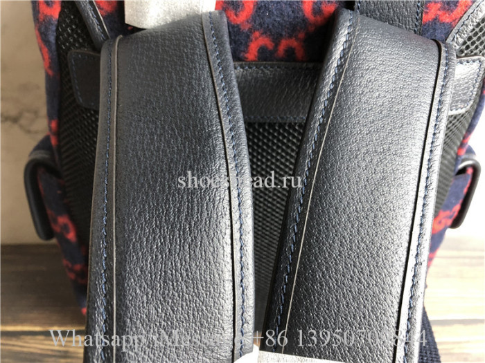 Original Gucci Monogram Print Backpack Red Navy Tones Leather Wool