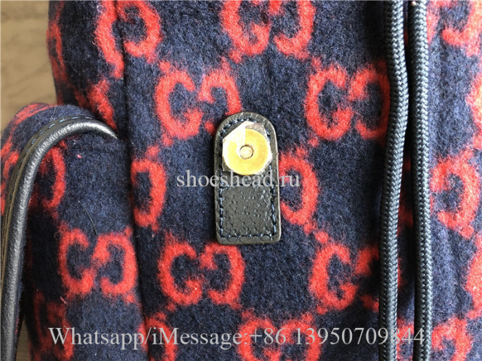 Original Gucci Monogram Print Backpack Red Navy Tones Leather Wool