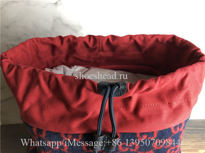 Original Gucci Monogram Print Backpack Red Navy Tones Leather Wool
