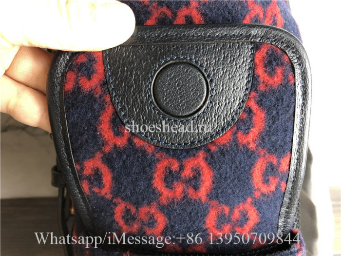 Original Gucci Monogram Print Backpack Red Navy Tones Leather Wool