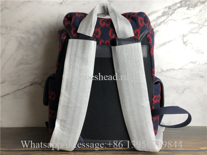 Original Gucci Monogram Print Backpack Red Navy Tones Leather Wool
