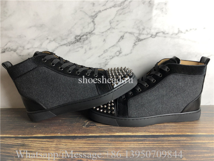 Christian Louboutin Spike Flat High Top Sneaker Grey Wool
