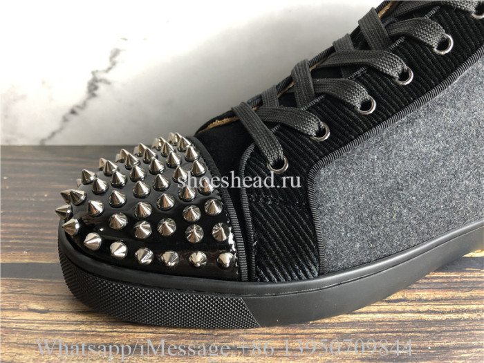 Christian Louboutin Spike Flat High Top Sneaker Grey Wool