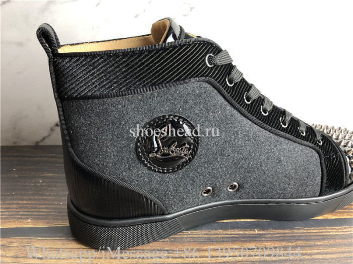 Christian Louboutin Spike Flat High Top Sneaker Grey Wool