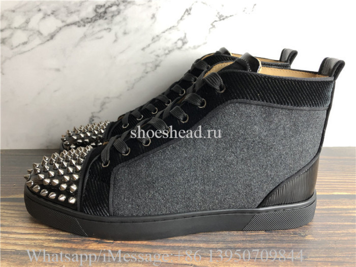 Christian Louboutin Spike Flat High Top Sneaker Grey Wool