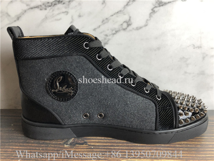 Christian Louboutin Spike Flat High Top Sneaker Grey Wool