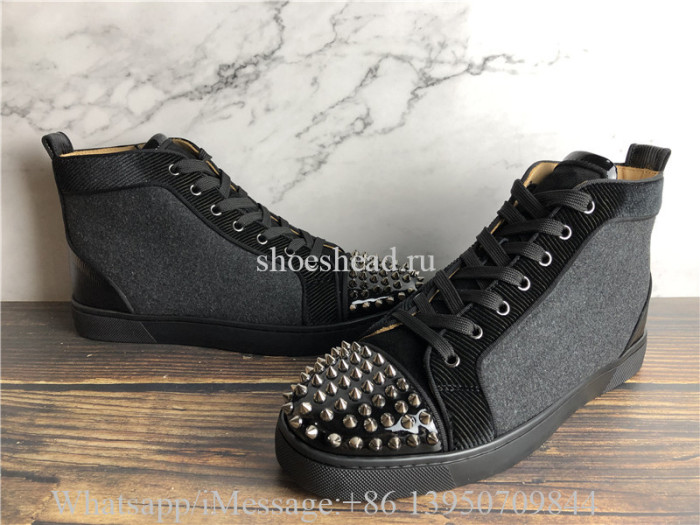 Christian Louboutin Spike Flat High Top Sneaker Grey Wool