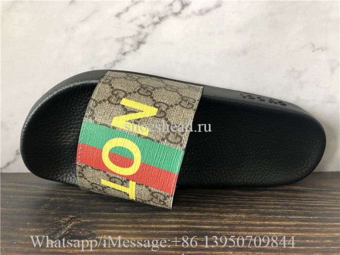 Gucci Brown Pursuit Fake Not Print Slide Sandals