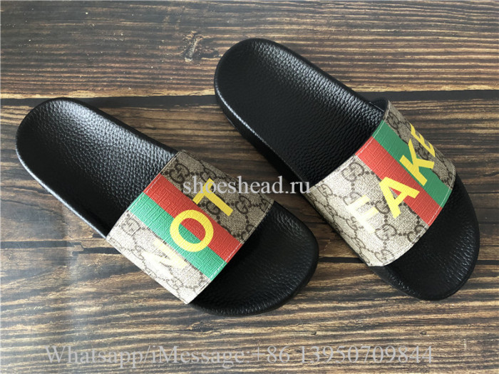 Gucci Brown Pursuit Fake Not Print Slide Sandals