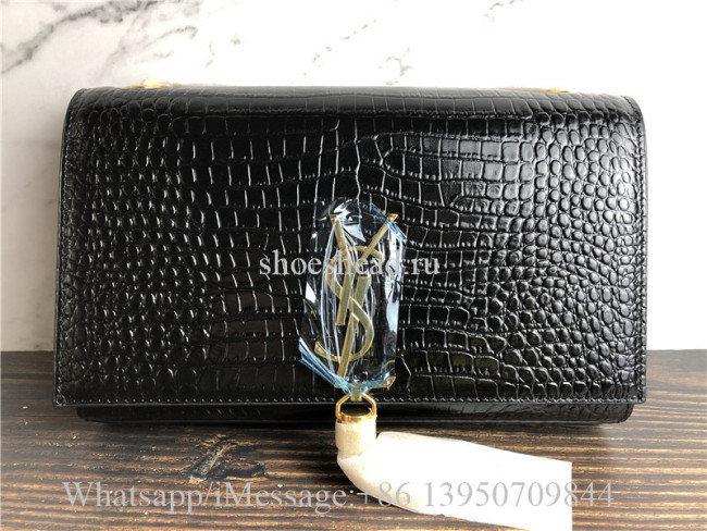Original Saint Laurent Kate YSL Monogram Croc-Embossed Leather Chain Wallet Bag