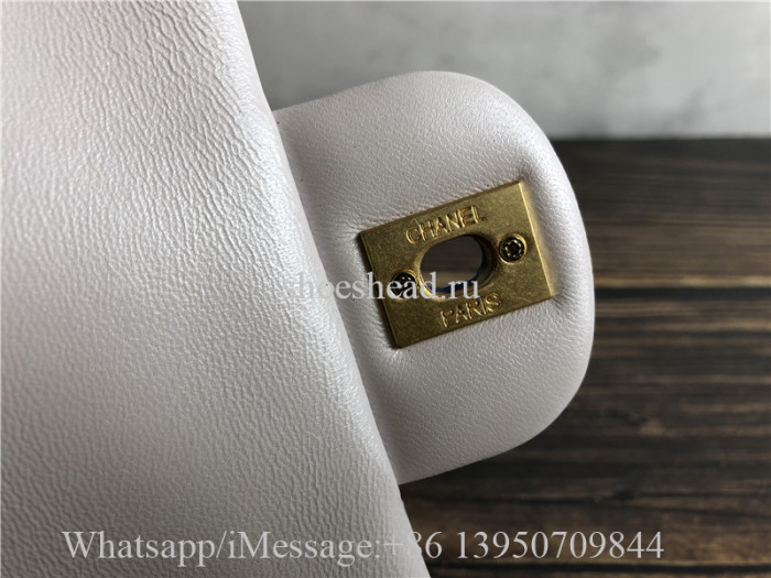 Original Chanel White Quilted Caviar Classic Double Flap Bag Gold Hardware