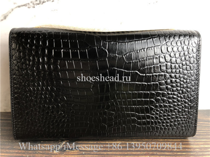 Original Saint Laurent Kate YSL Monogram Croc-Embossed Leather Chain Wallet Bag