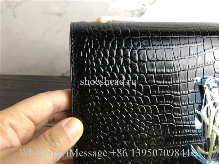 Original Saint Laurent Kate YSL Monogram Croc-Embossed Leather Chain Wallet Bag