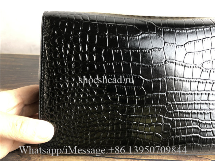 Original Saint Laurent Kate YSL Monogram Croc-Embossed Leather Chain Wallet Bag