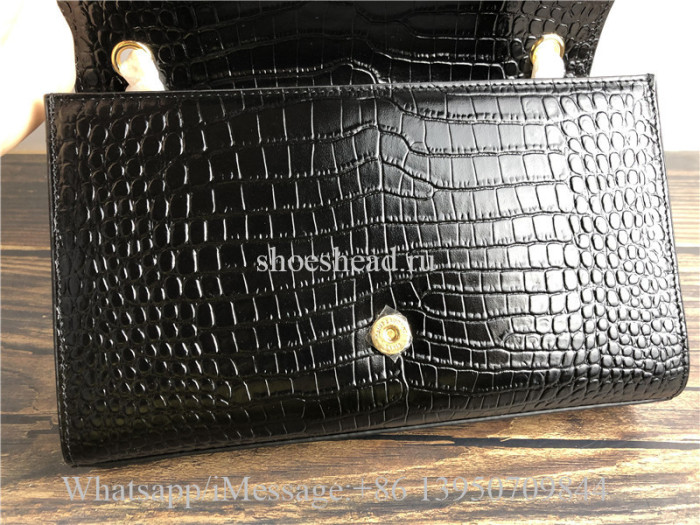 Original Saint Laurent Kate YSL Monogram Croc-Embossed Leather Chain Wallet Bag