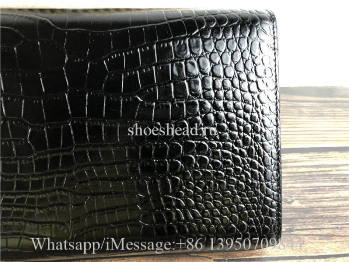 Original Saint Laurent Kate YSL Monogram Croc-Embossed Leather Chain Wallet Bag