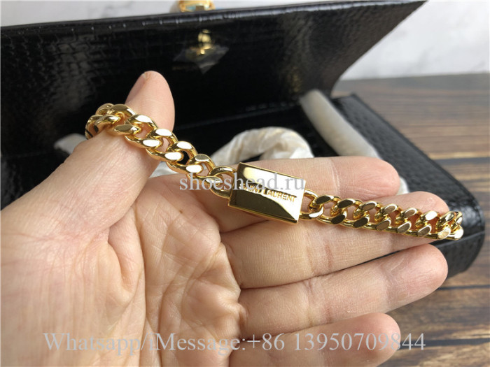 Original Saint Laurent Kate YSL Monogram Croc-Embossed Leather Chain Wallet Bag