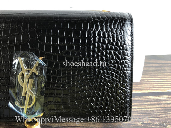 Original Saint Laurent Kate YSL Monogram Croc-Embossed Leather Chain Wallet Bag