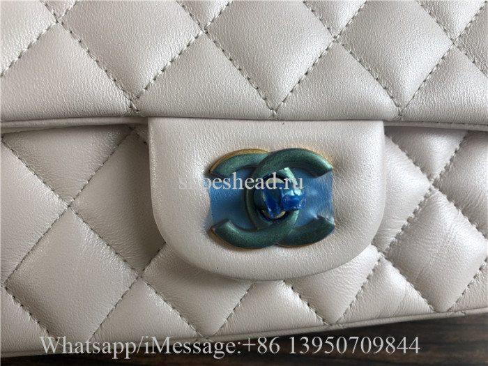 Original Chanel White Quilted Caviar Classic Double Flap Bag Gold Hardware