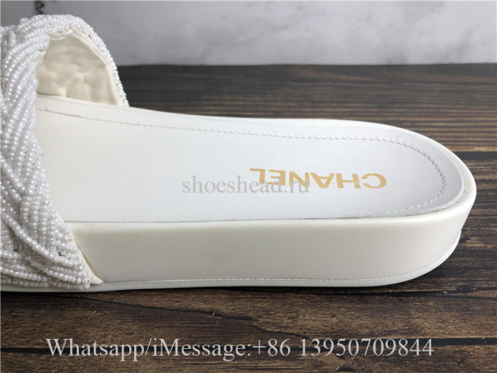Chanel Tweed Pearls Flat Mule Slide Sandals