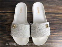 Chanel Tweed Pearls Flat Mule Slide Sandals