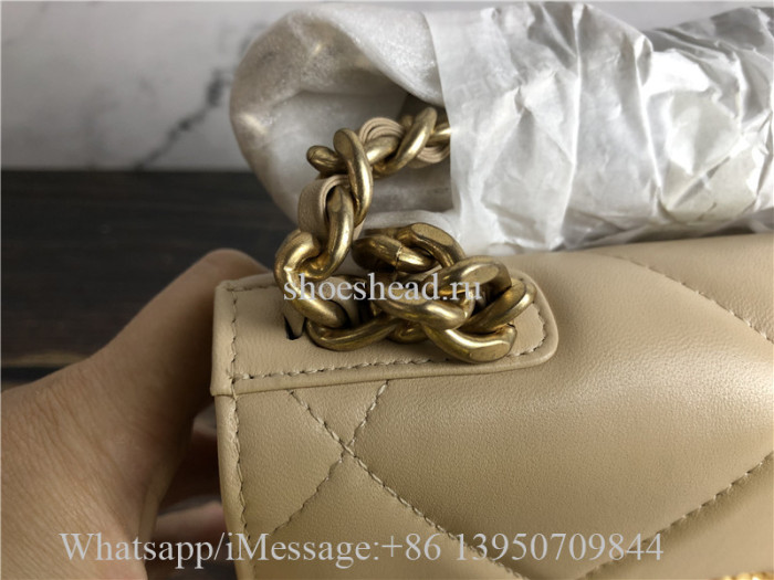 Original Chanel Classic Small Flap Lambskin Leather Shoulder Bag Beige