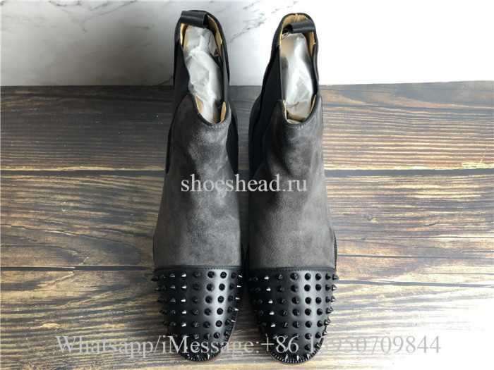 Christian Louboutin Spike High Boots Dark Grey Suede