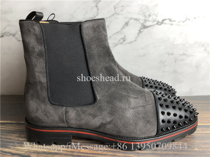 Christian Louboutin Spike High Boots Dark Grey Suede