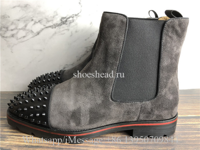 Christian Louboutin Spike High Boots Dark Grey Suede