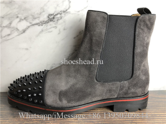 Christian Louboutin Spike High Boots Dark Grey Suede