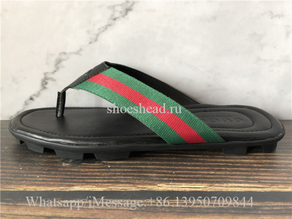 Gucci Web And Leather Thong Sandals Slide