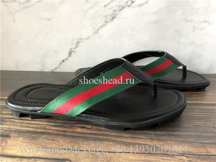 Gucci Web And Leather Thong Sandals Slide