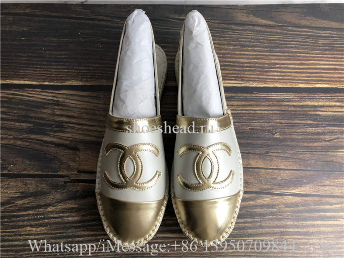 Chanel Slingback Espadrilles White Gold Sandals
