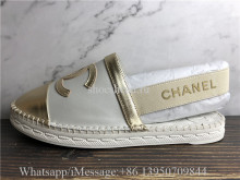 Chanel Slingback Espadrilles White Gold Sandals