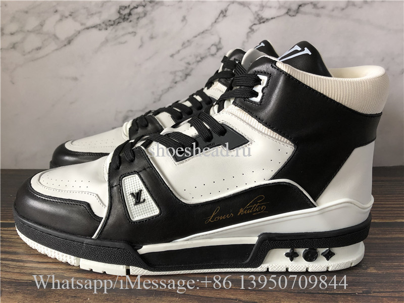 US$ 230.00 - Louis Vuitton Trainer High Top Sneaker Black White - www ...