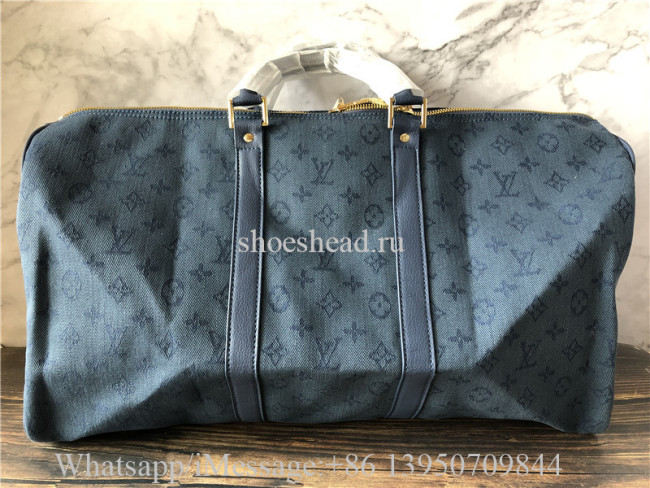 Original Louis Vuitton Keepall Bandouliere Monogram Denim 50 Navy Blue Duffle Bag