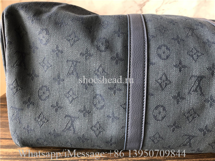 Original Louis Vuitton Keepall Bandouliere Monogram Denim 50 Navy Blue Duffle Bag