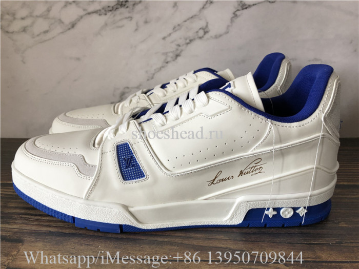 Louis Vuitton Low Top Trainer Sneaker White Blue