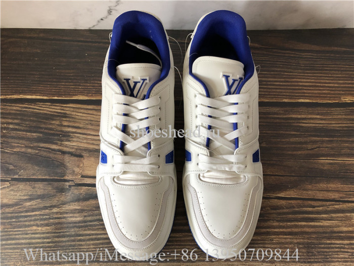 Louis Vuitton Low Top Trainer Sneaker White Blue