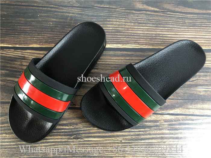 Gucci Web Rubber Slide Sandal With Black Rubber