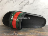 Gucci Web Rubber Slide Sandal With Black Rubber