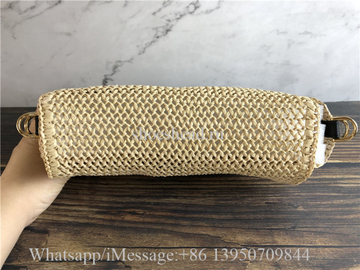 Original Fendi Iconic Large Baguette Bag Beige Woven Straw FF Clasp