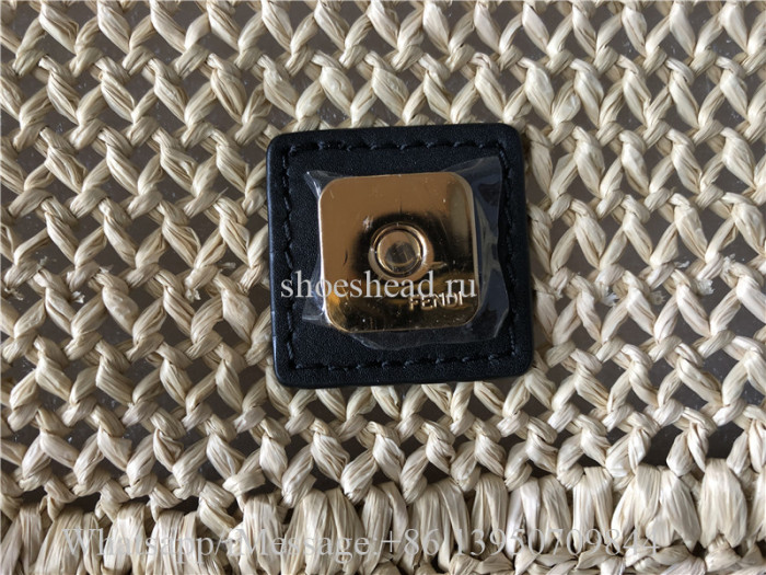 Original Fendi Iconic Large Baguette Bag Beige Woven Straw FF Clasp