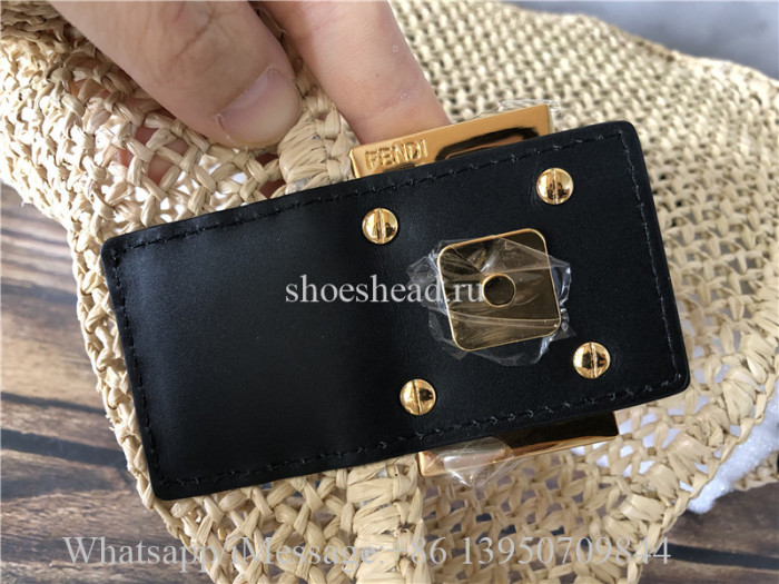 Original Fendi Iconic Large Baguette Bag Beige Woven Straw FF Clasp
