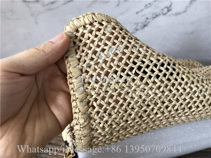 Original Fendi Iconic Large Baguette Bag Beige Woven Straw FF Clasp