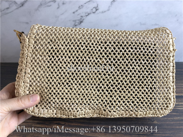 Original Fendi Iconic Large Baguette Bag Beige Woven Straw FF Clasp