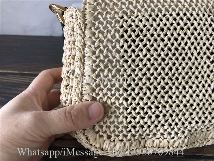 Original Fendi Iconic Large Baguette Bag Beige Woven Straw FF Clasp