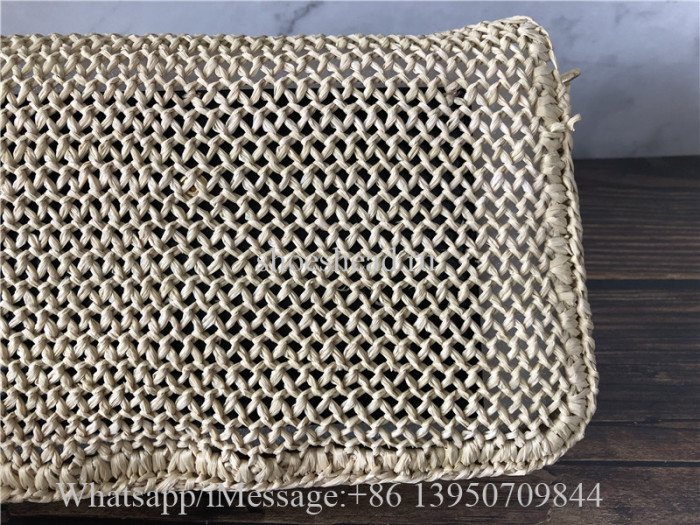 Original Fendi Iconic Large Baguette Bag Beige Woven Straw FF Clasp